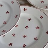 6 old Belgian earthenware dessert plates Nimy red pattern