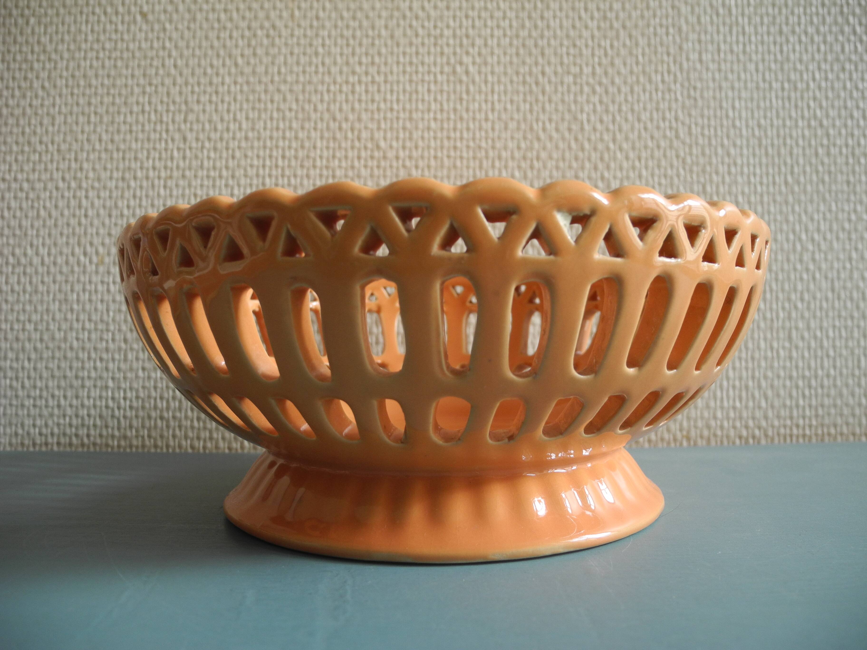 Old basket bowl earthenware vintage decorative earthenware basket