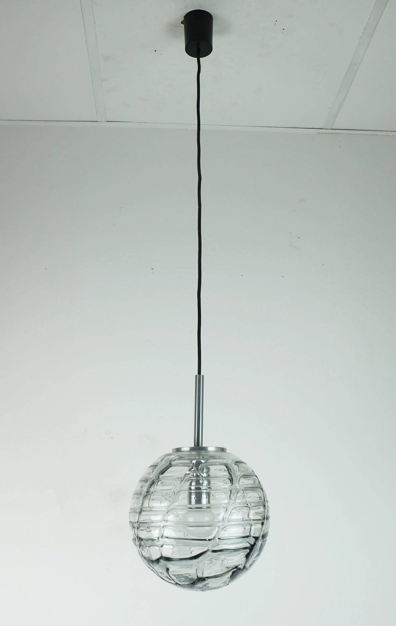 No. 1 of 2 - elegant doria pendant lamp clear and smoke grey glass 60s 70s