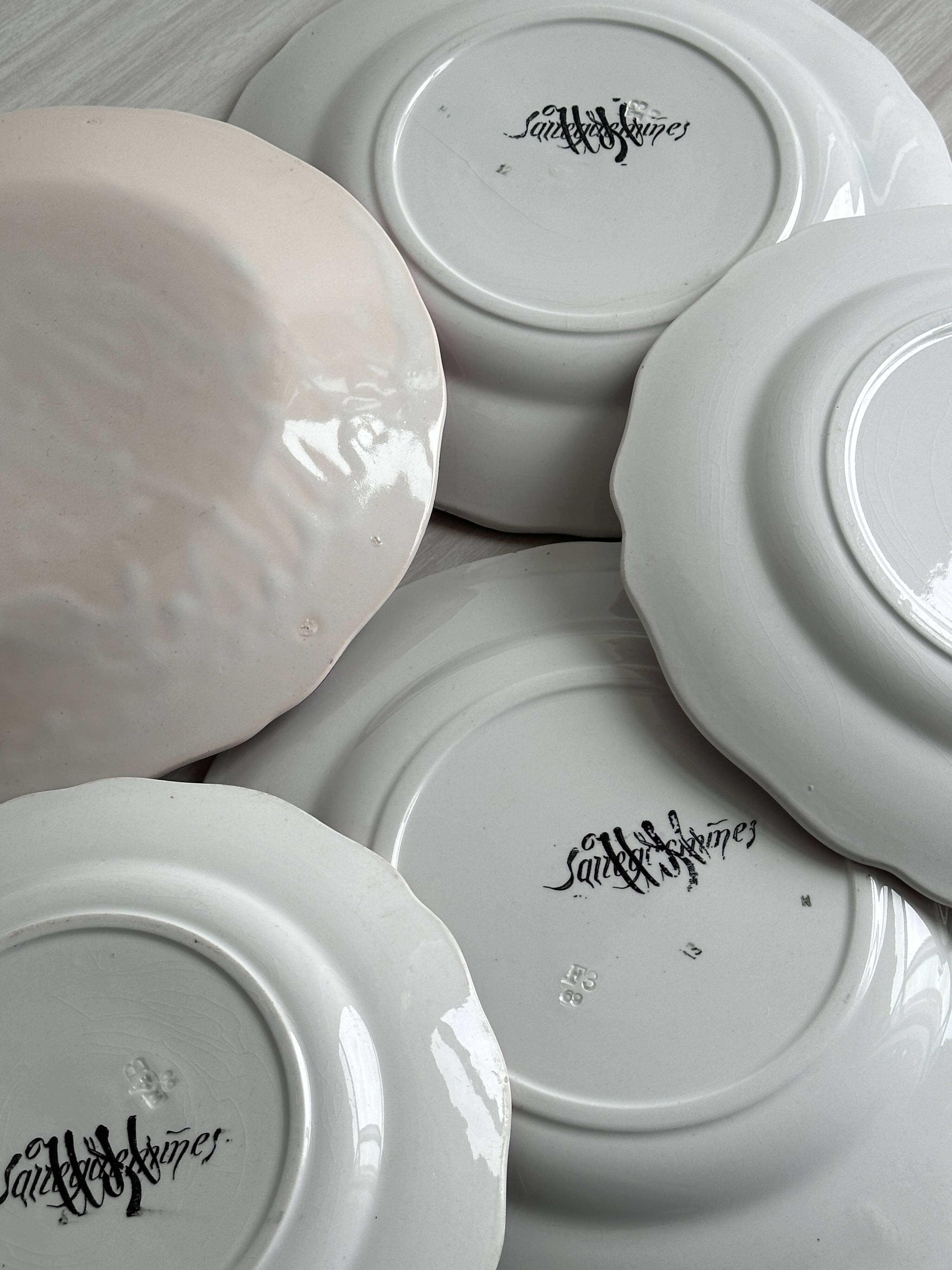 5 plates with colorful Sarreguemines floral designs.