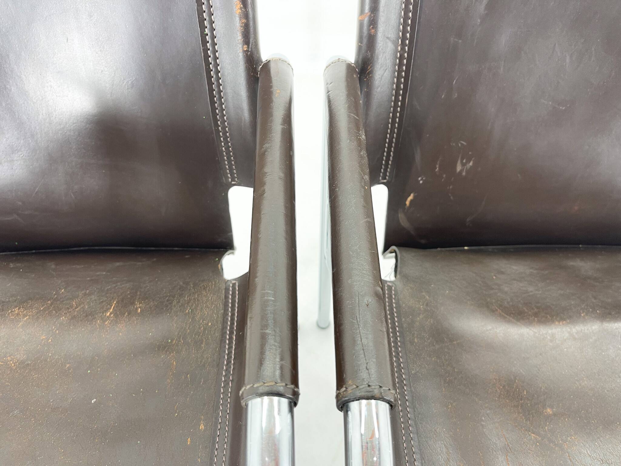 Pair of 1970s Vintage Hans Eichenberger Leather & Chrome Lounge Chairs, Labeled