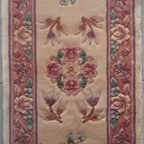Vintage Chinese rug 120 x 60 cm with reliefs, Beijing flowers, handmade.