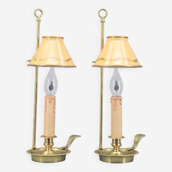 Bouillotte lamps in gilded bronze with conical shade