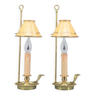 Lampes bouillotte en bronze doré abat jour conique