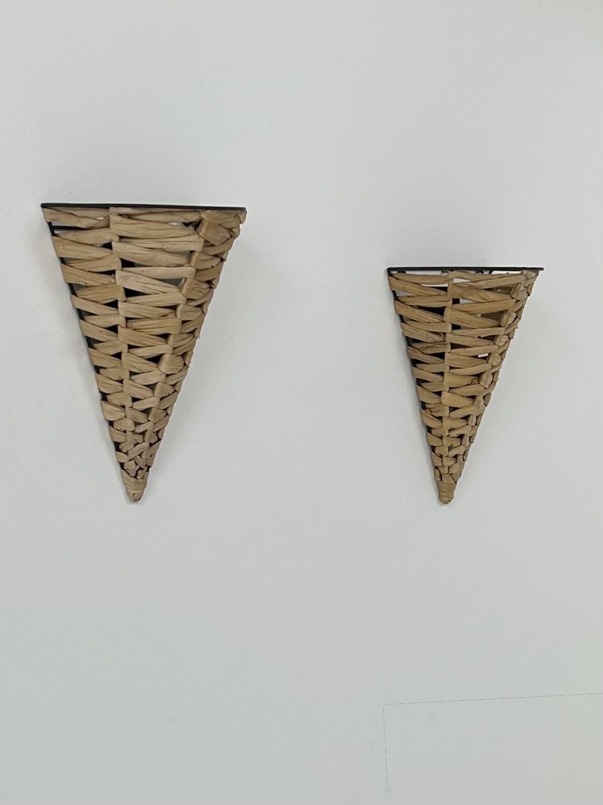 Pair of vintage raffia wall lights, France, 1980.