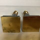 Pair of green marble and brass column candlesticks