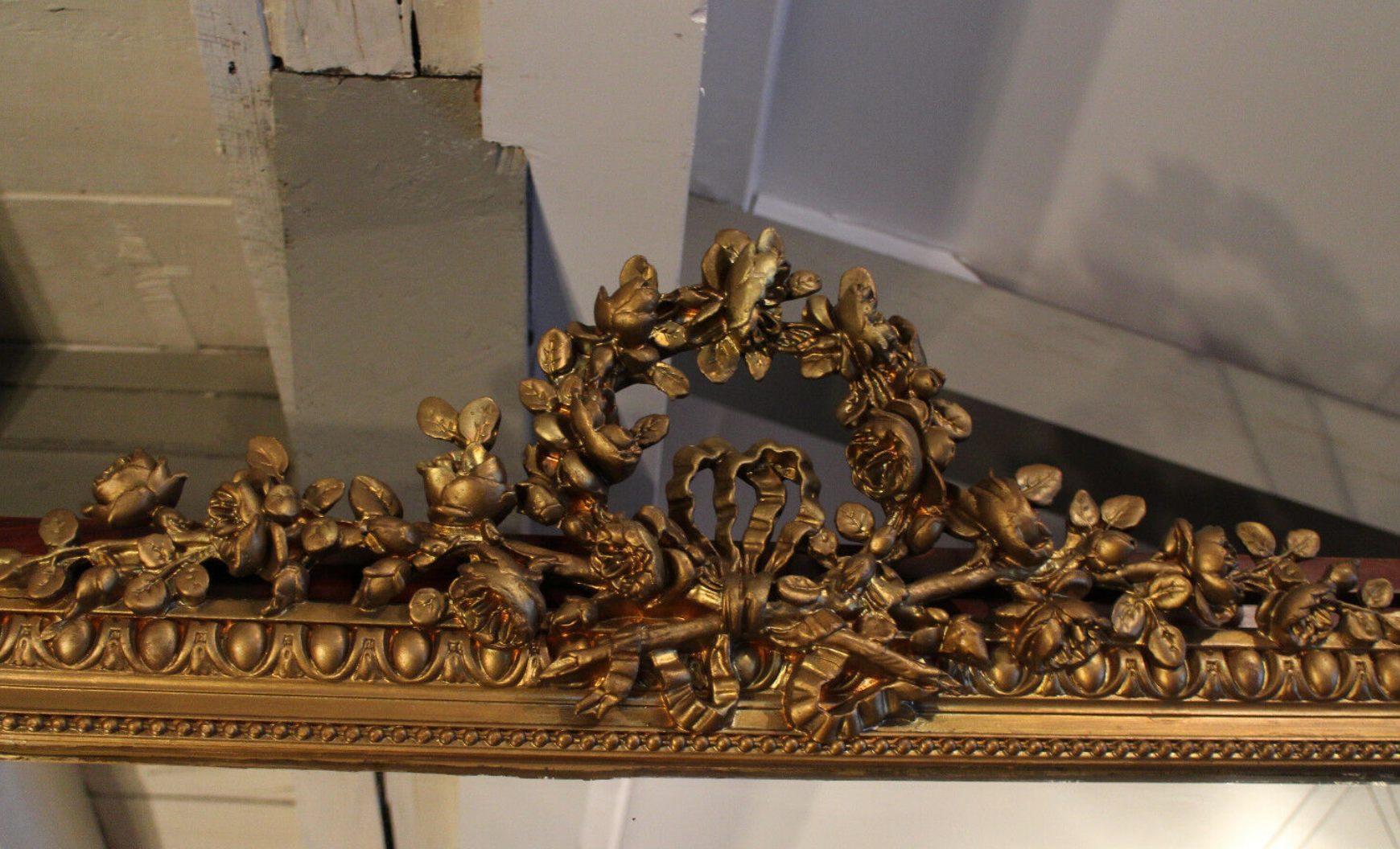 Mirror fireplace mirror with fronton floral decoration wrapped Louis XVI style 165x110cm