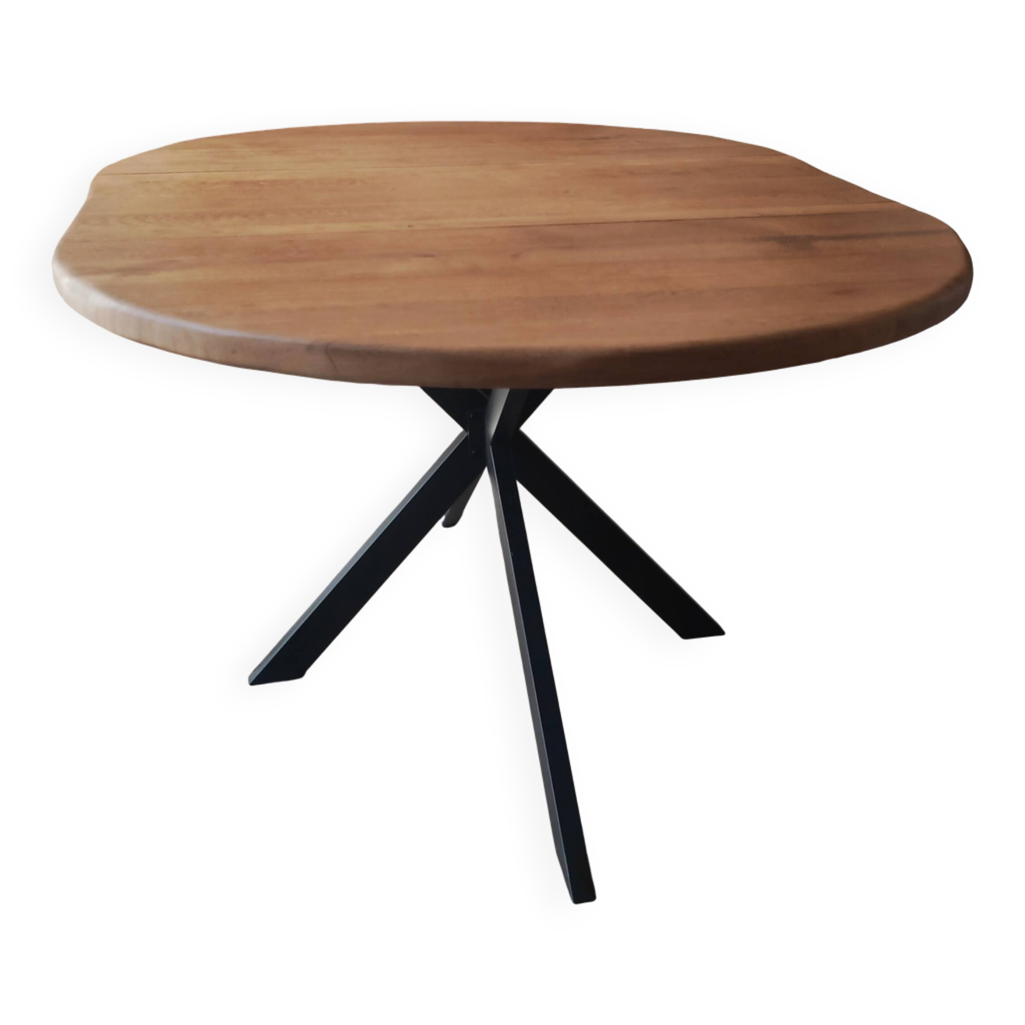 Table ovale extensible en chêne massif et pied métal