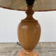 Wooden lamp and vintage red and green striped lampshade