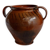 Rustic antique confit pot in ceramic with handles - Italy 19th century - ideal vase for country kitchen decoration, gift idea.