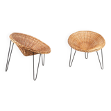 Pair of wicker "basket" armchairs