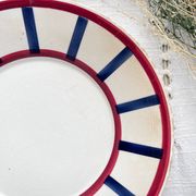 5 Small Vintage French Plates Terre de Fer HBCM Béarn blue and red stripes