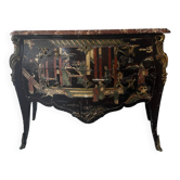 Louis XV style jump commode in Chinese lacquer, red marble