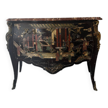 Louis XV style jump commode in Chinese lacquer, red marble
