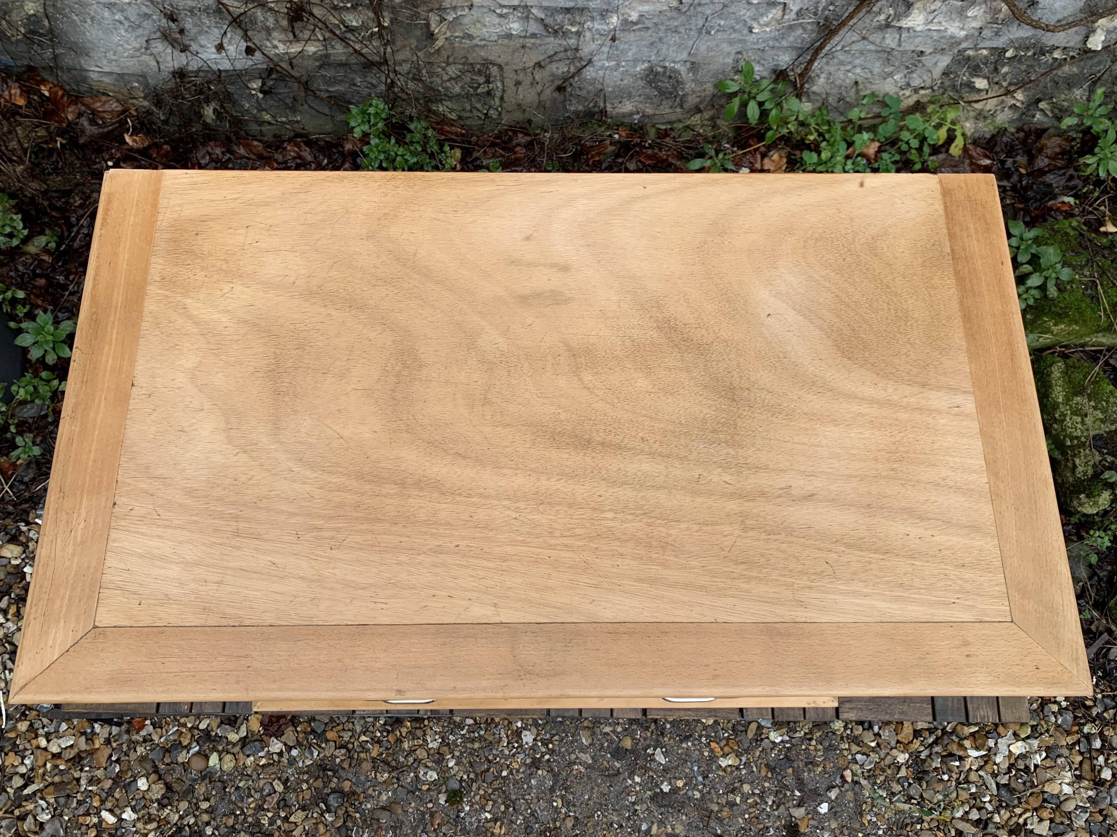 Vintage chest of drawers with compass feet, solid raw beech, 1960s