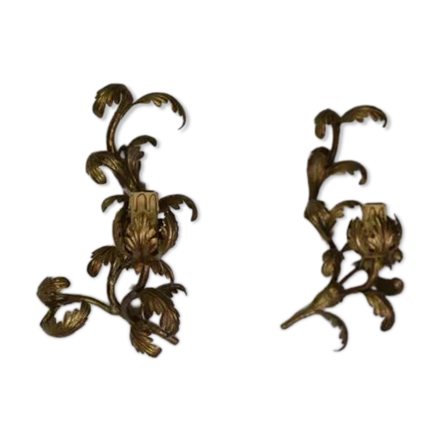 Pair of floral wall sconces in gilt steel, 1960s