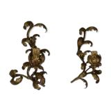 Pair of floral wall sconces in gilt steel, 1960s