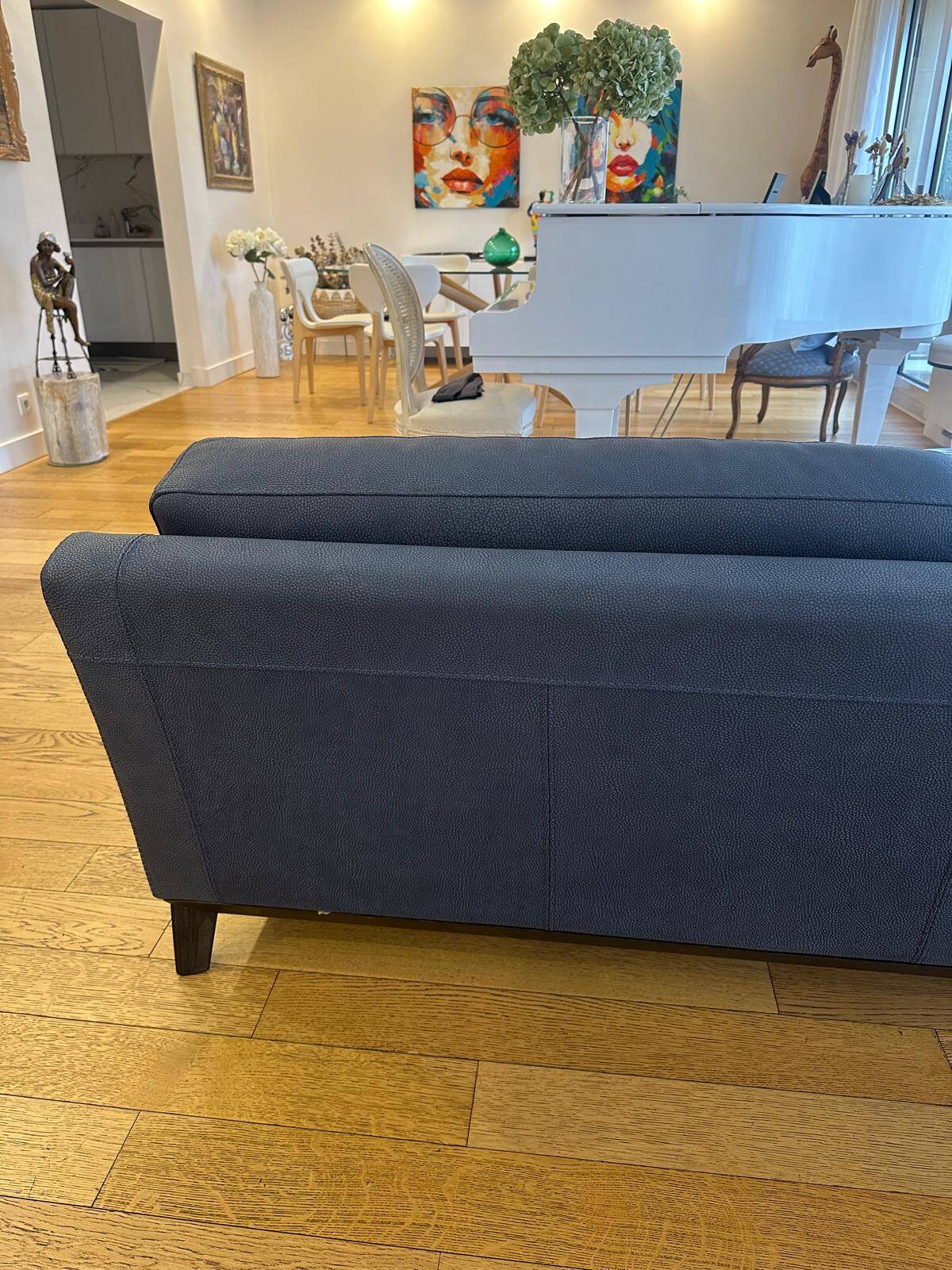 Roche Bobois blue leather sofa