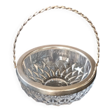 Cut crystal bowl, silver-plated metal mount, Val Saint Lambert