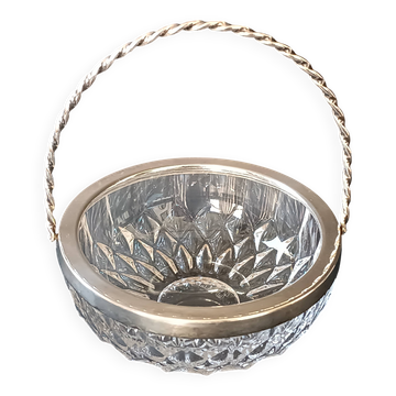 Cut crystal bowl, silver-plated metal mount, Val Saint Lambert