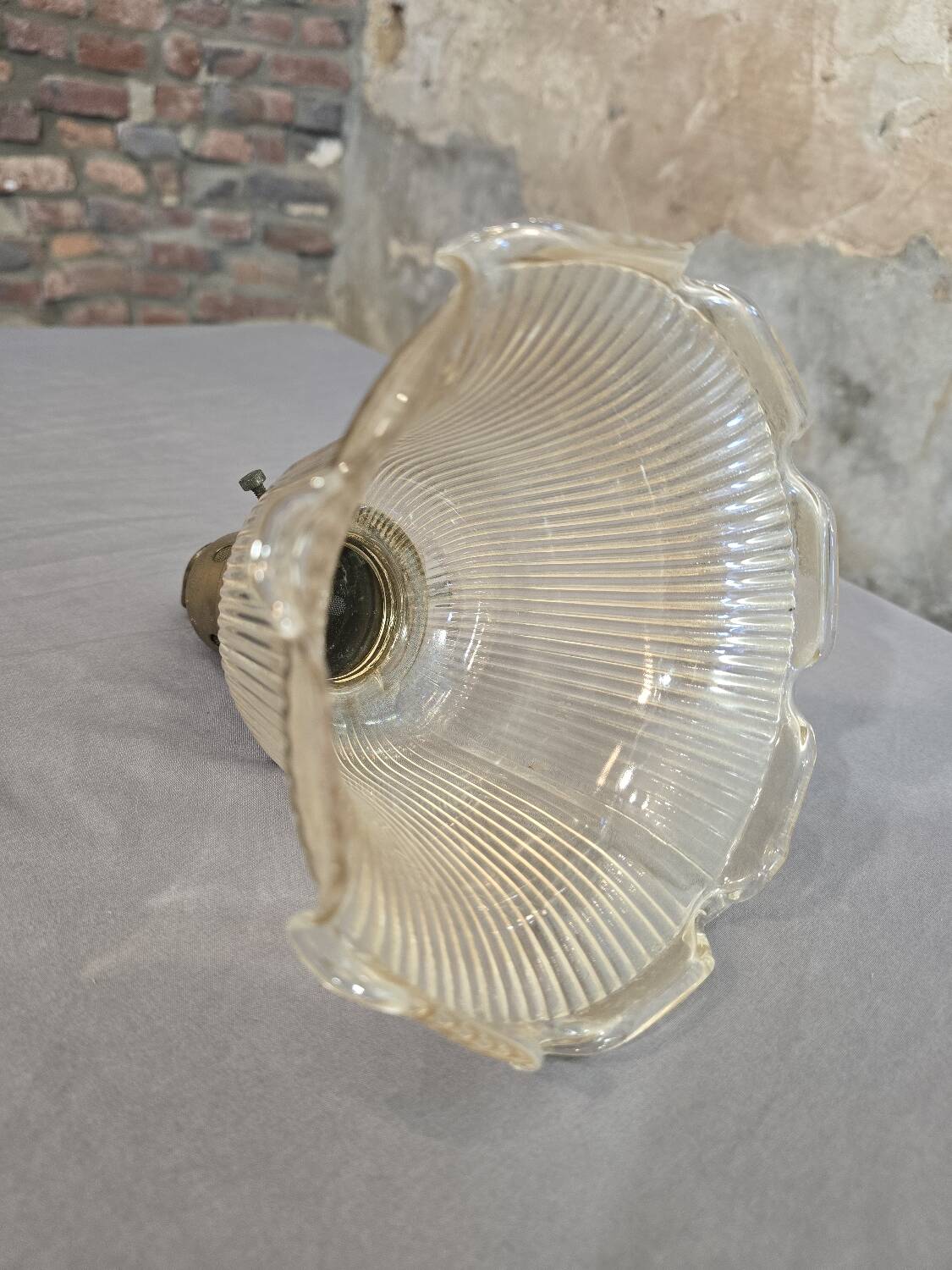 Holophane glass and brass suspension