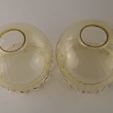 Set of 2 Vintage French Amber Ribbed Effect Glass Shades with Frilled Edge 5595