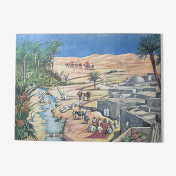 Educational poster old double-sided school-the rice field, the oasis