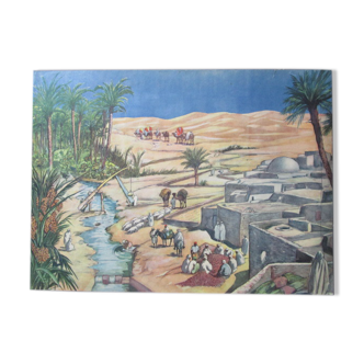 Educational poster old double-sided school-the rice field, the oasis