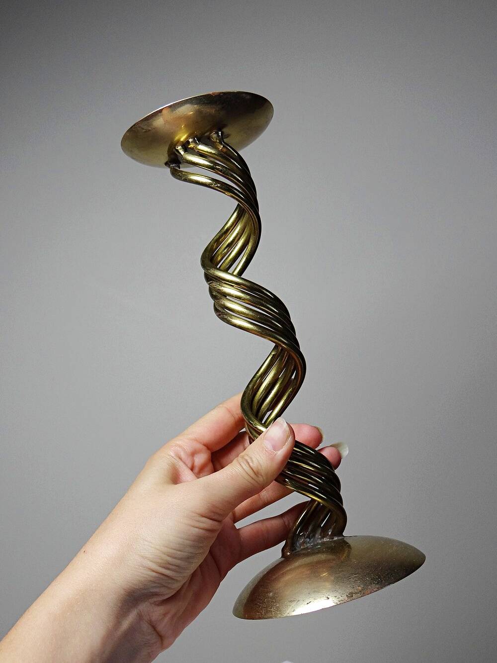 Twisted brass candlestick "Barley Twist" Mid-Century modern, 1950-1970