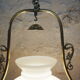 Old suspension in opaline, earthenware and brass - kerosene lamp