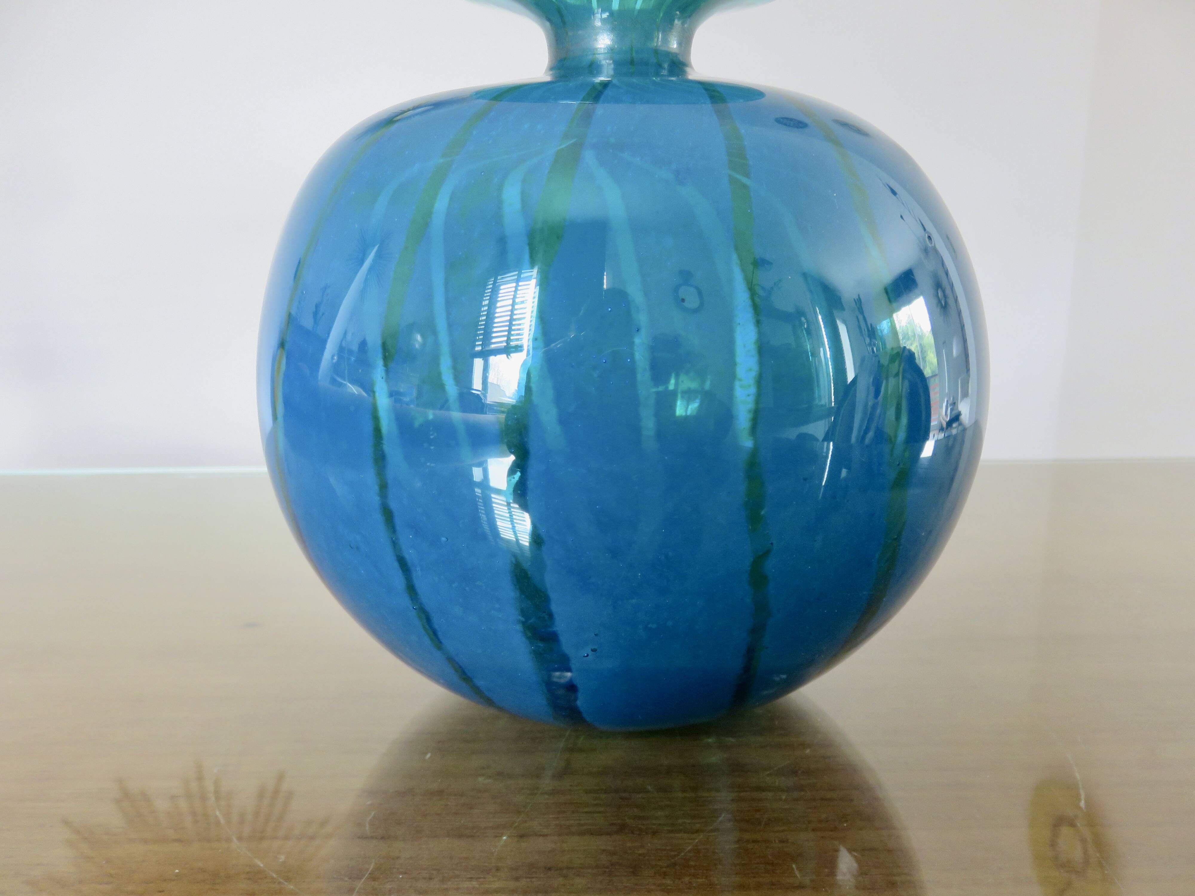 Ball vase, Mdina, Malta, signed, in blue blown glass, year 1983
