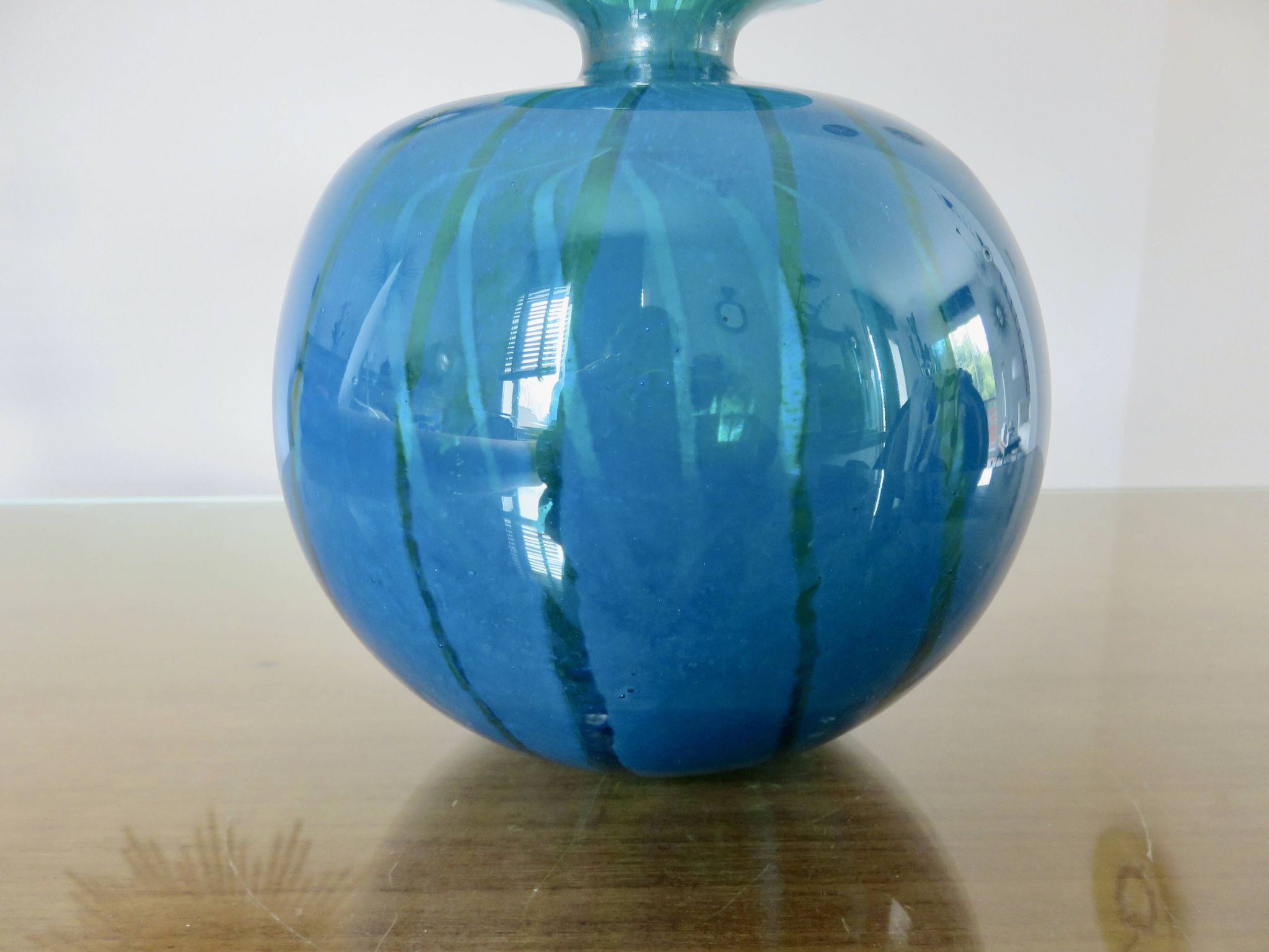 Ball vase, Mdina, Malta, signed, in blue blown glass, year 1983