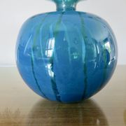 Ball vase, Mdina, Malta, signed, in blue blown glass, year 1983