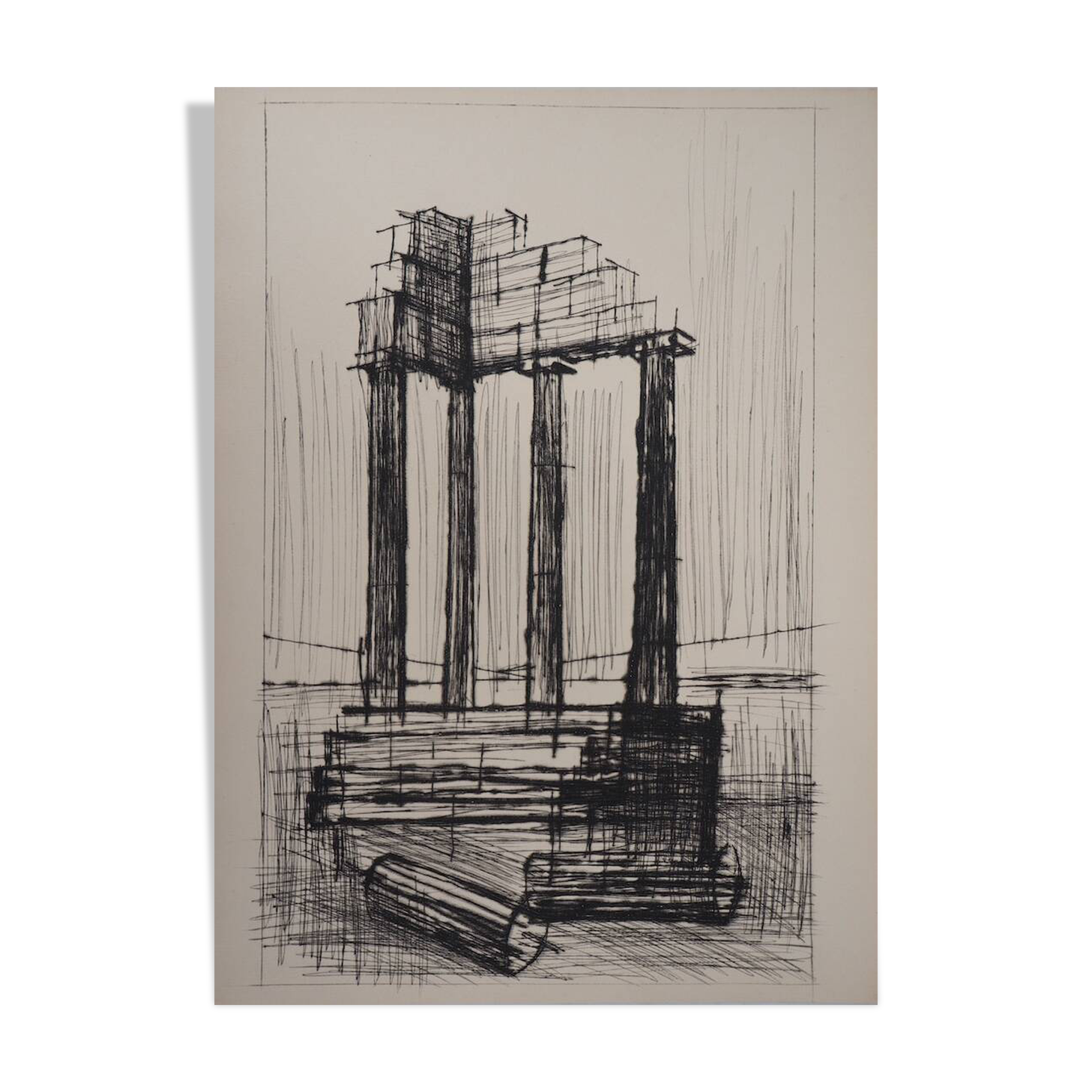 Bernard Buffet : Temple en ruine (Pompéi) - Gravure originale