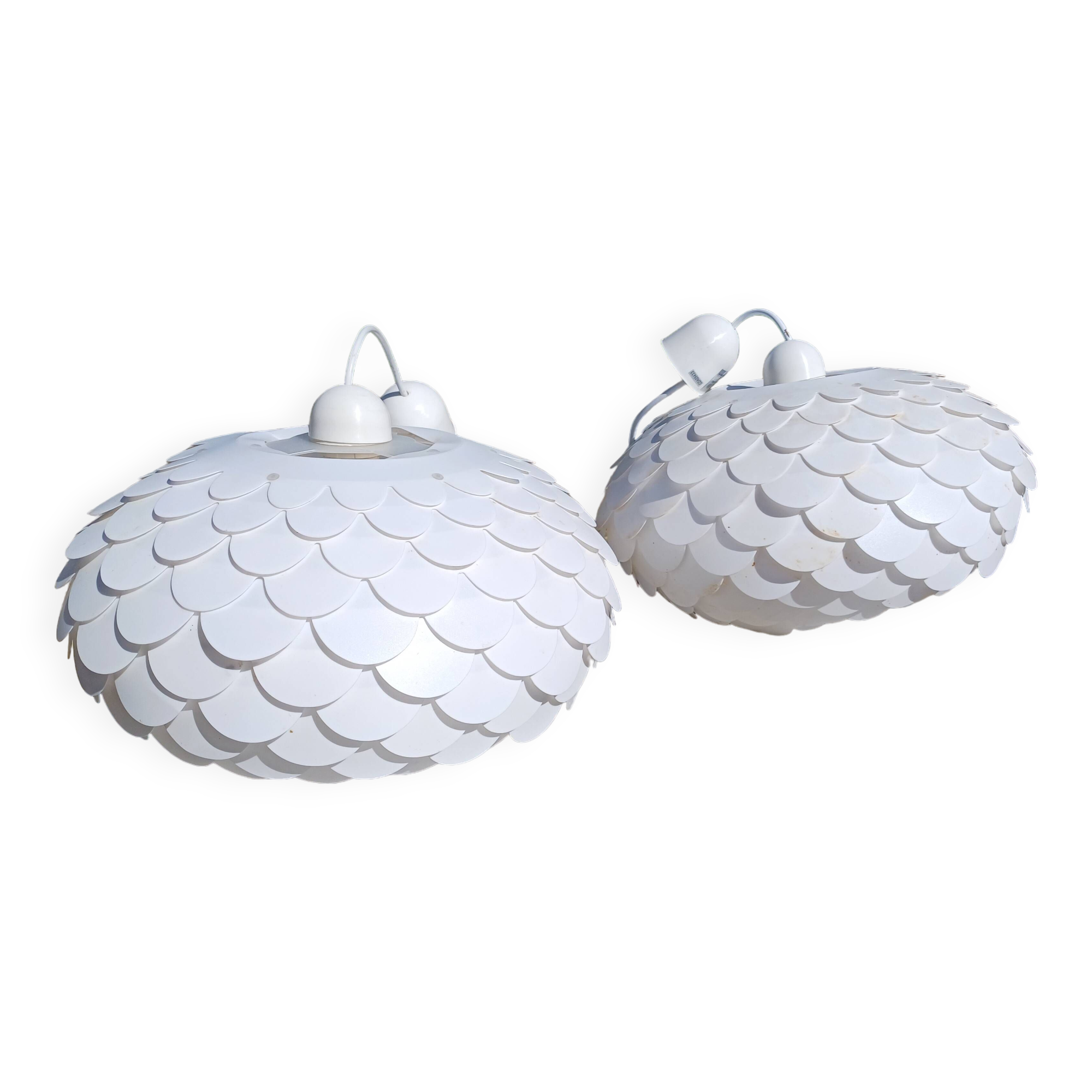 Pair of vintage white plastic pendant lights
