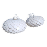 Pair of vintage white plastic pendant lights