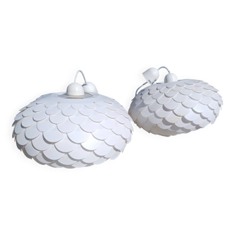 Pair of vintage white plastic pendant lights
