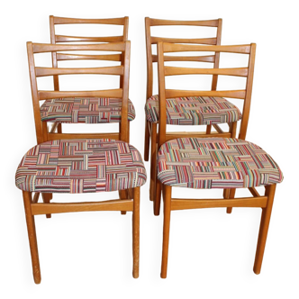 4 vintage multi-color oak chairs 1960 Sweden