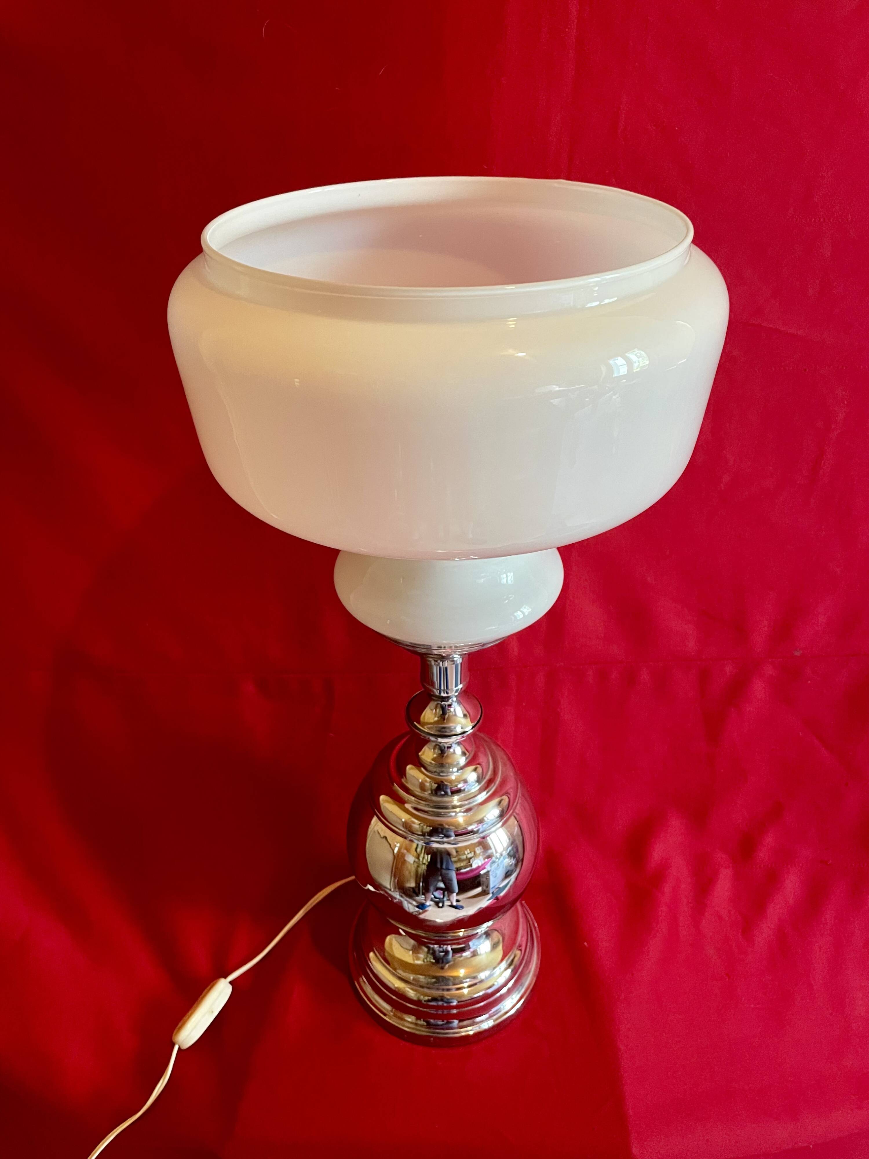 Large vintage lamp, Opaline and chrome, from the 60s/70s