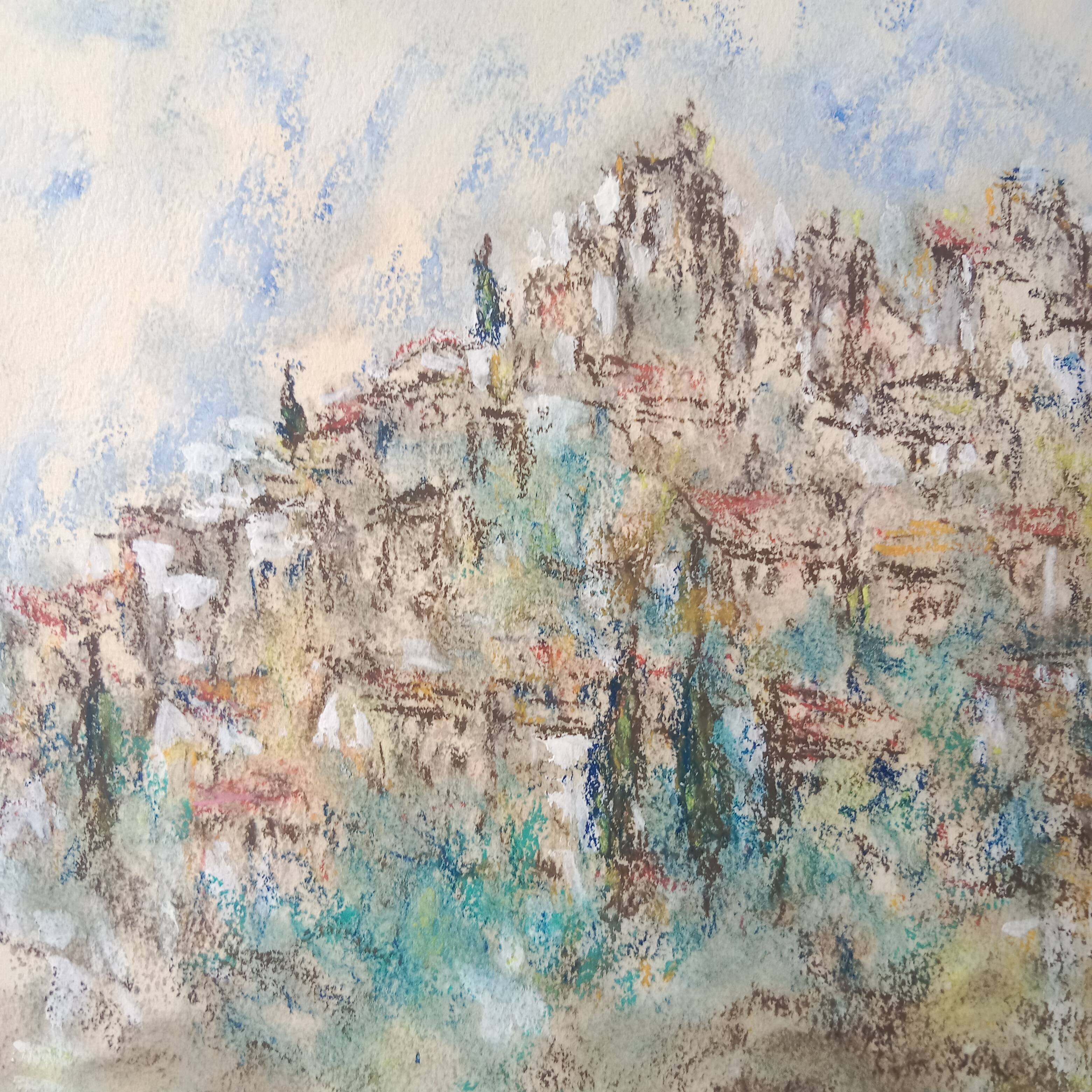 Saint Paul De Vence Original pastel signed 1982 Framed