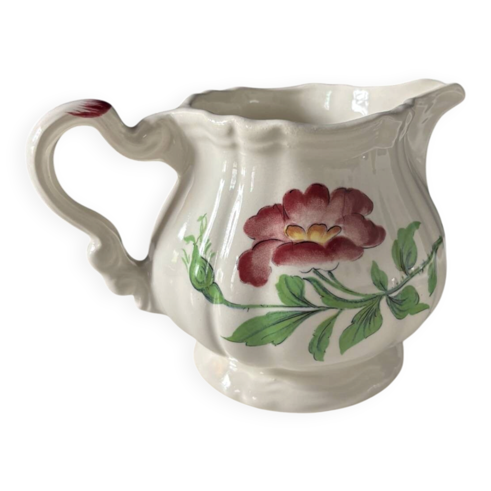Sarreguemines earthenware milk jug, Cernay decoration, vintage — painted flowers