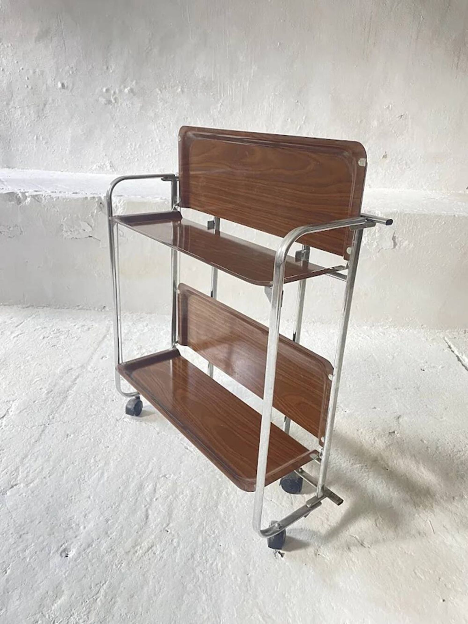 Chrome Midcentury folding service trolley, Germany 1950s