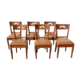 6 exotic wood and leather chairs,