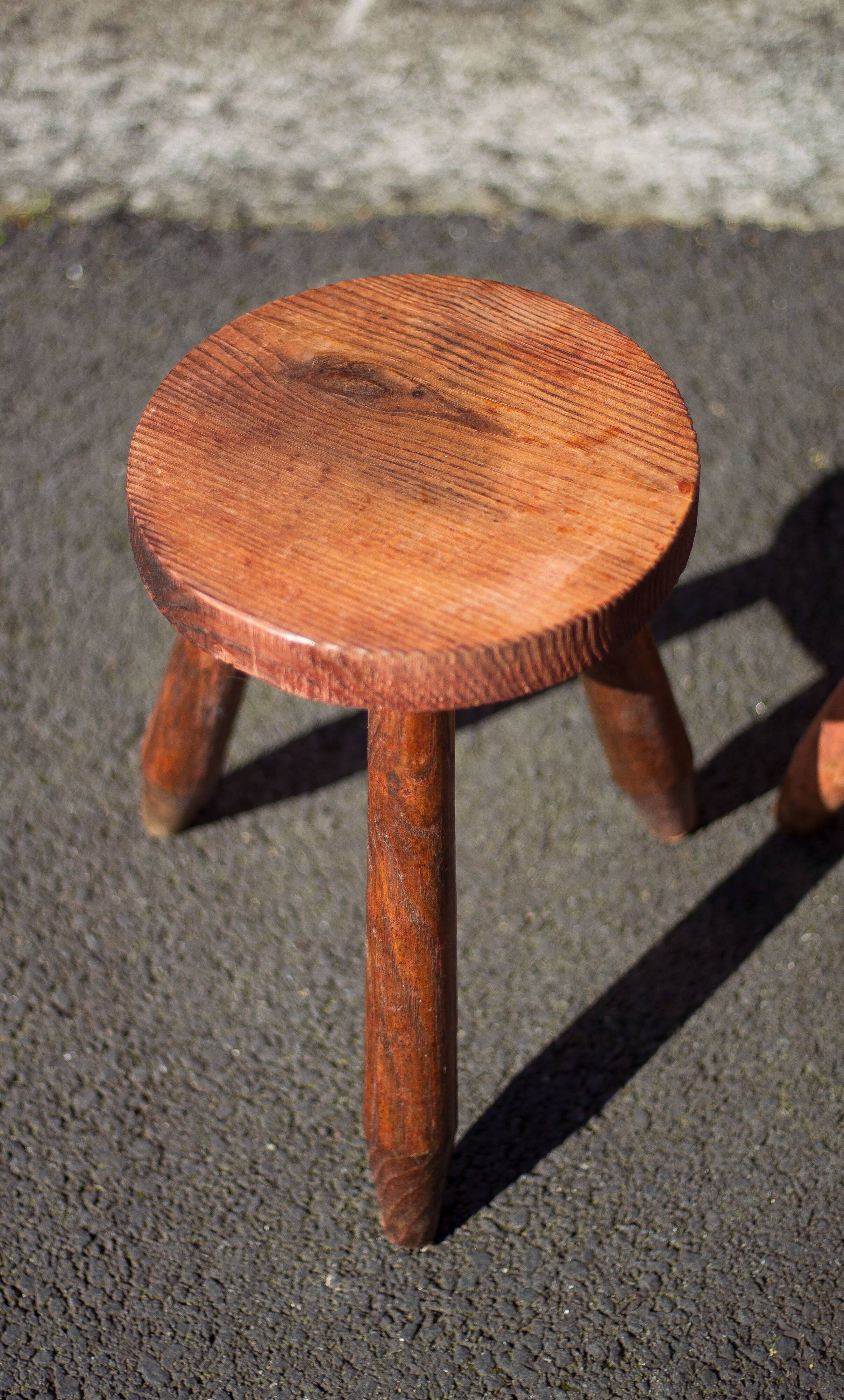 Pair of vintage stools, wooden stool, tripod stool, plant holder