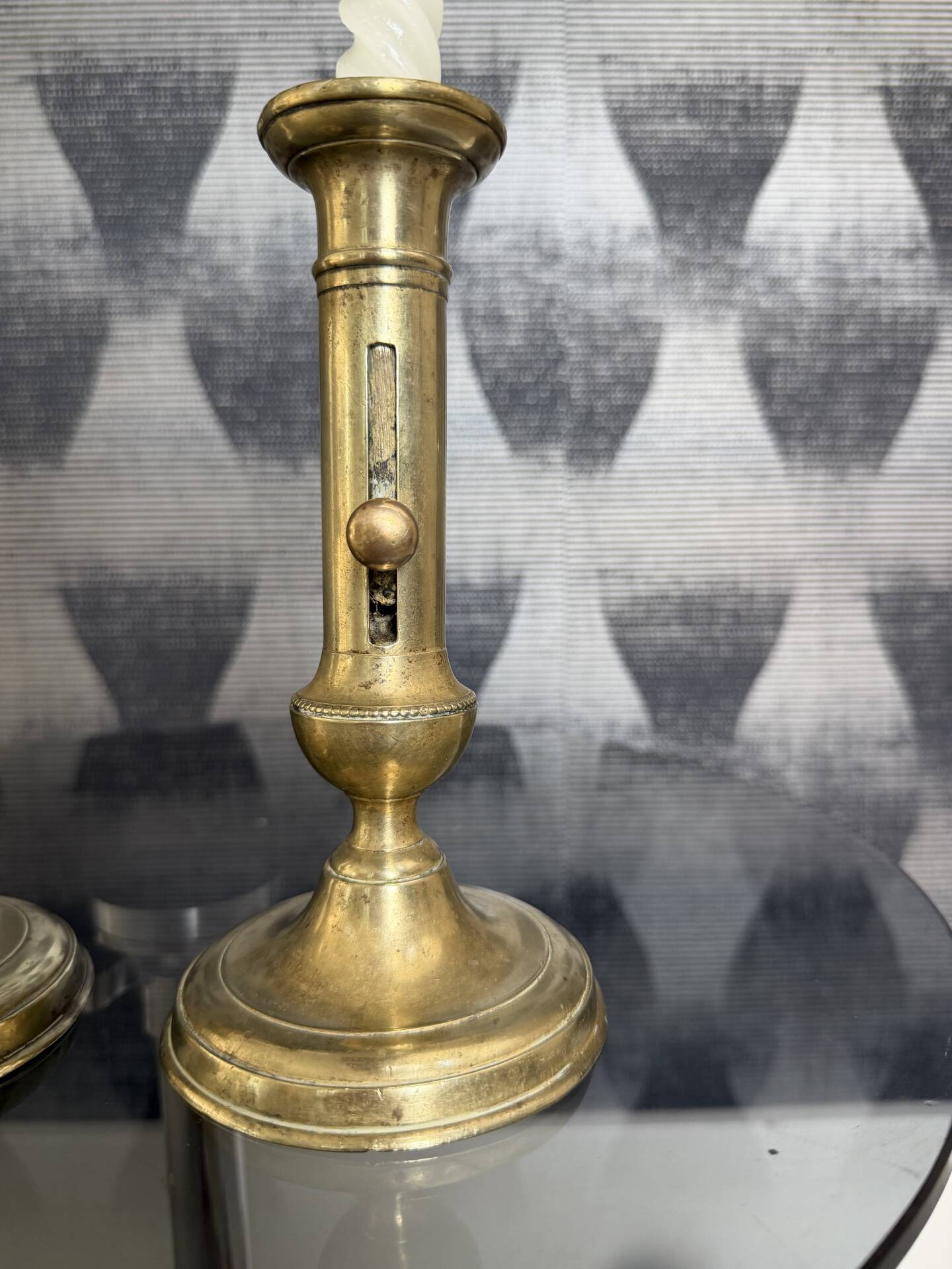 Pair of brass push candle holders – Late 19th century