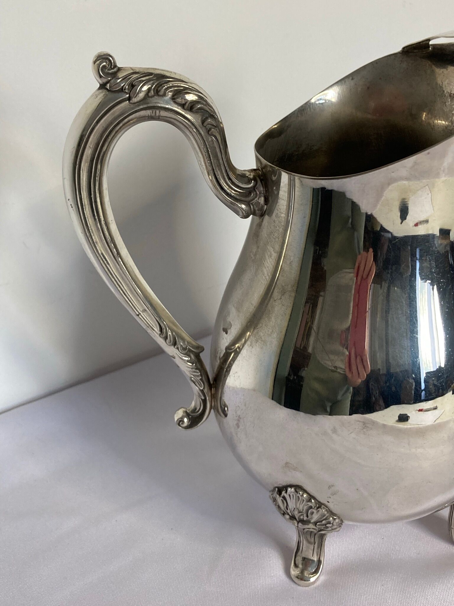 Old American silver metal water pitcher early twentieth century