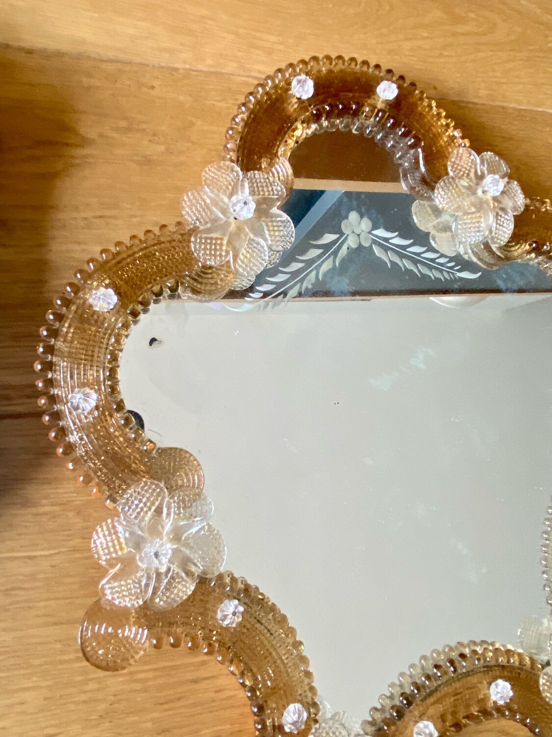 Old Venetian glass table mirror murano vintage antique glass