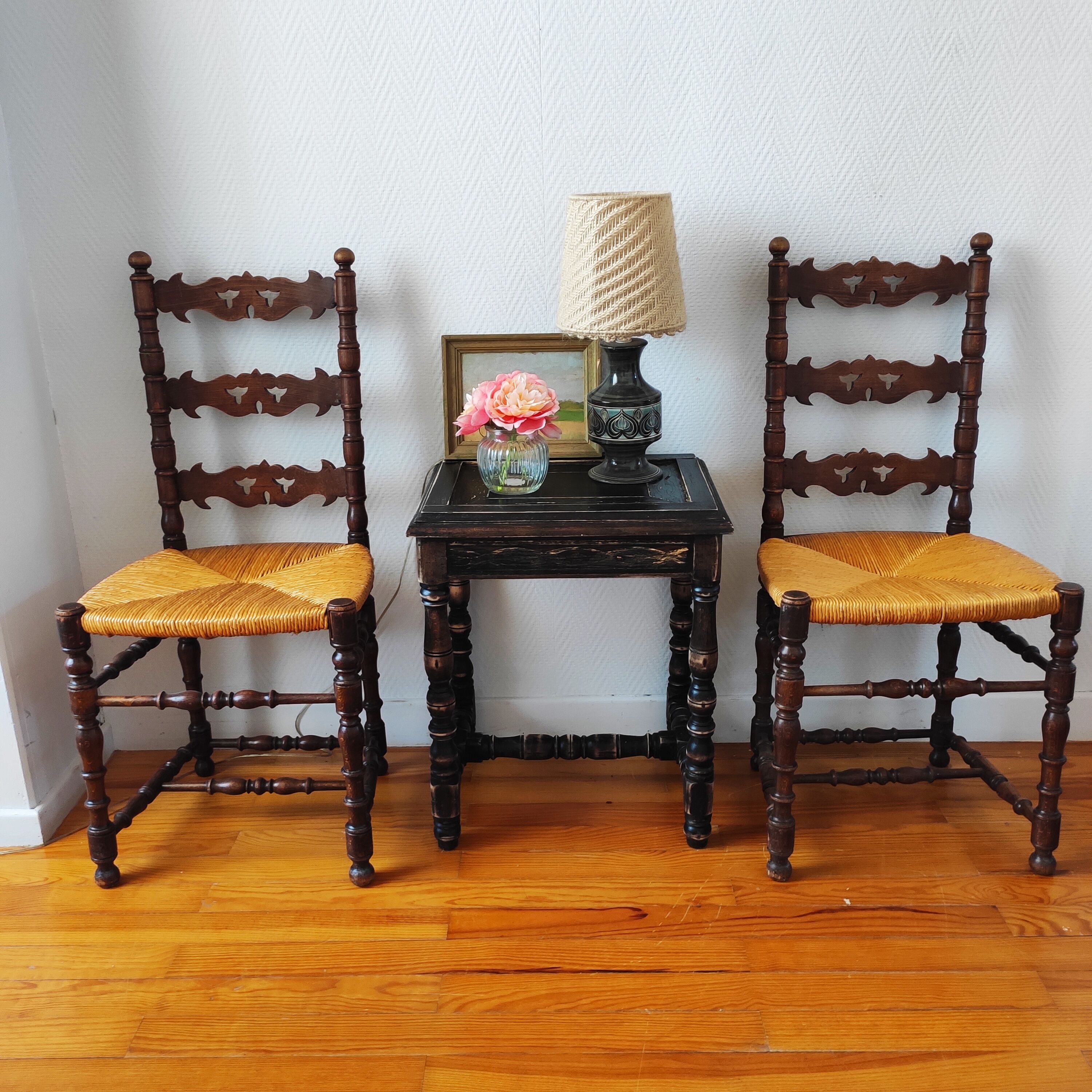 Pair of old turned wood chairs