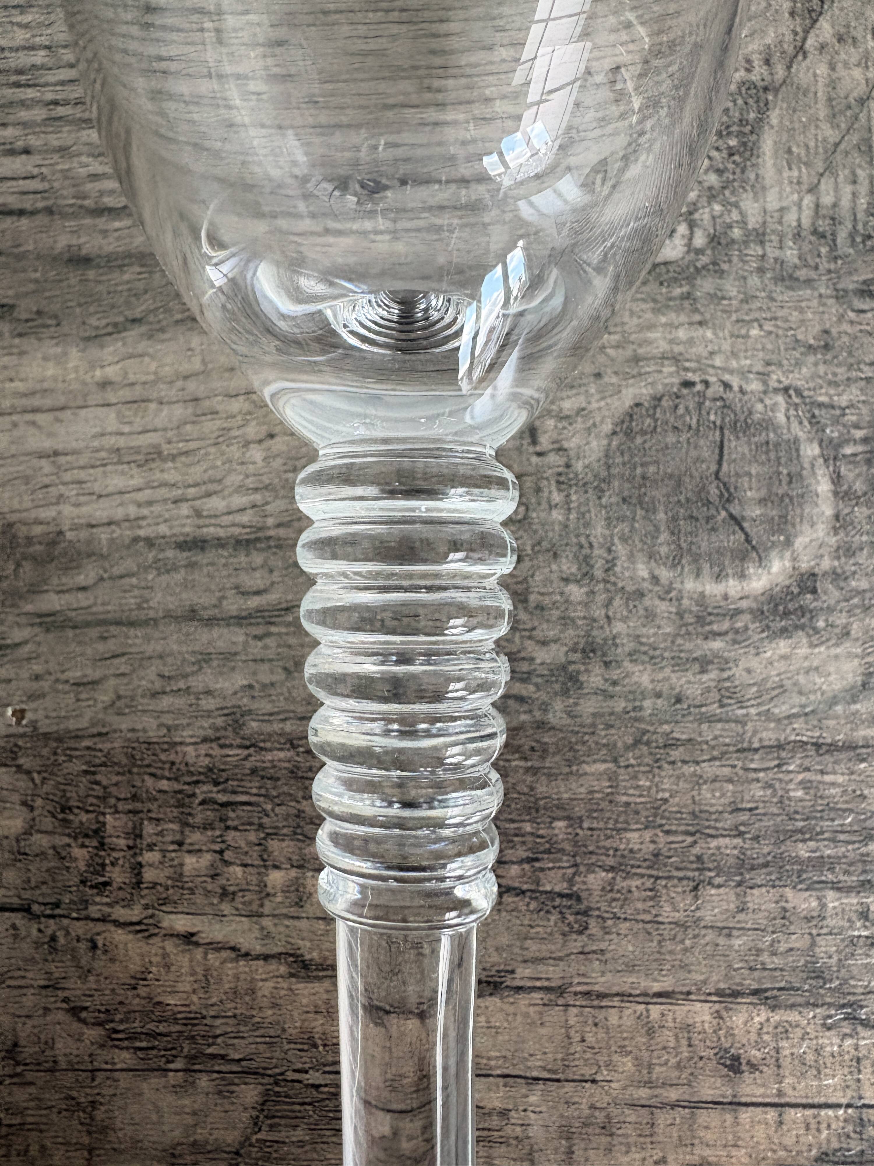 6 Vintage Ribbed Stem Crystal Glasses