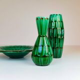 Large Green Midcentury Ceramic Vases and Upsala Ekeby "Capri" Bowl/Tray from the 1950s
